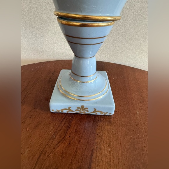 Vintage ST REGIS Blue Porecelain Vase 13.5" Hand Painted Flower Gold Busts - Picture 4 of 8